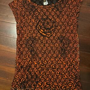 Jean Paul Gaultier Orange and Black Patterned Top with Tigers!!!